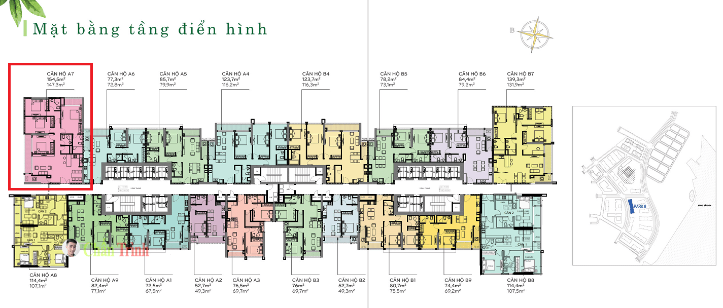 Mặt bằng tòa Park 6 Vinhomes Central Park - Note căn 4PN