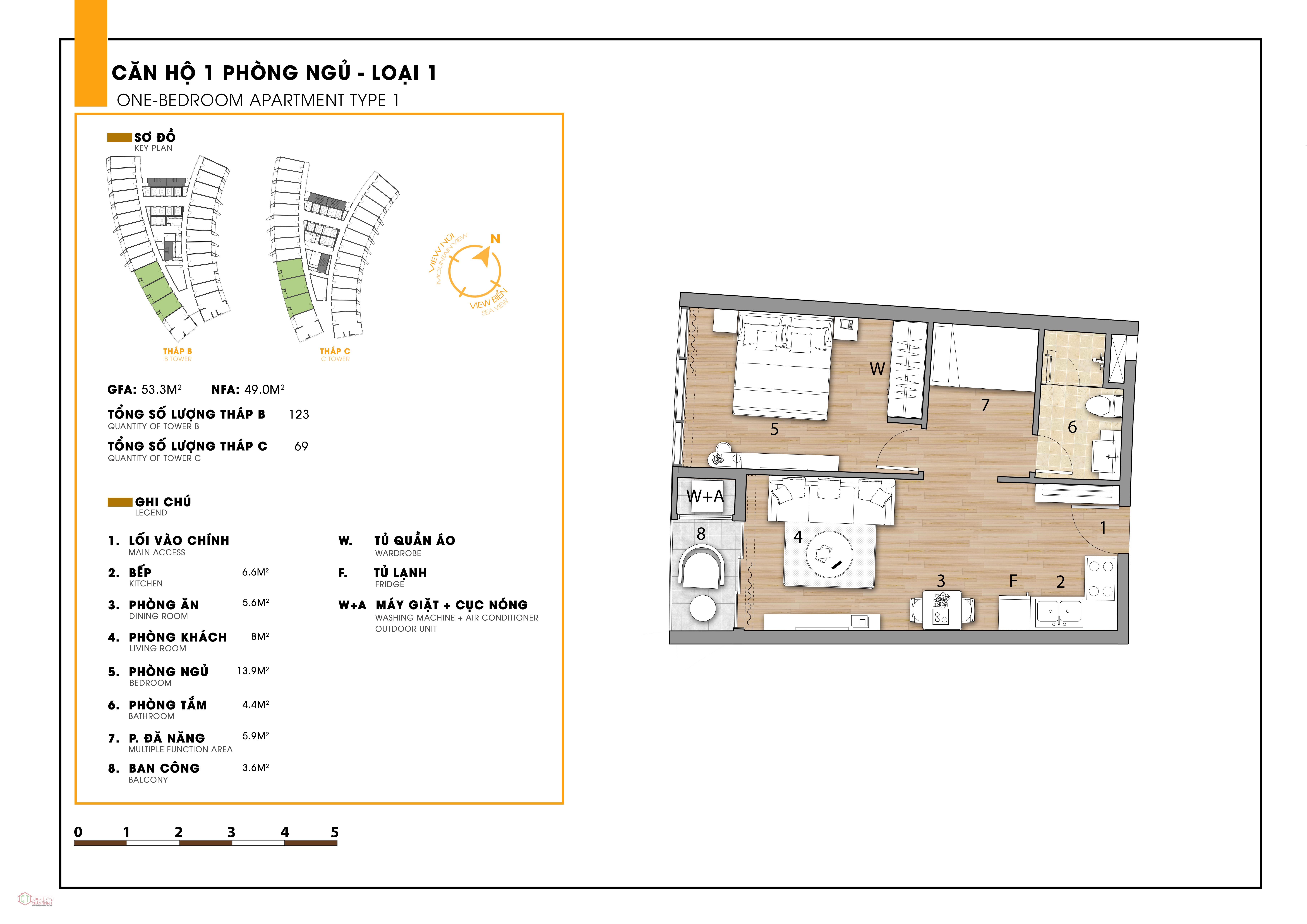 Mặt bằng thiết kế mẫu 53m2 tại Sunbay Park Ninh Thuận