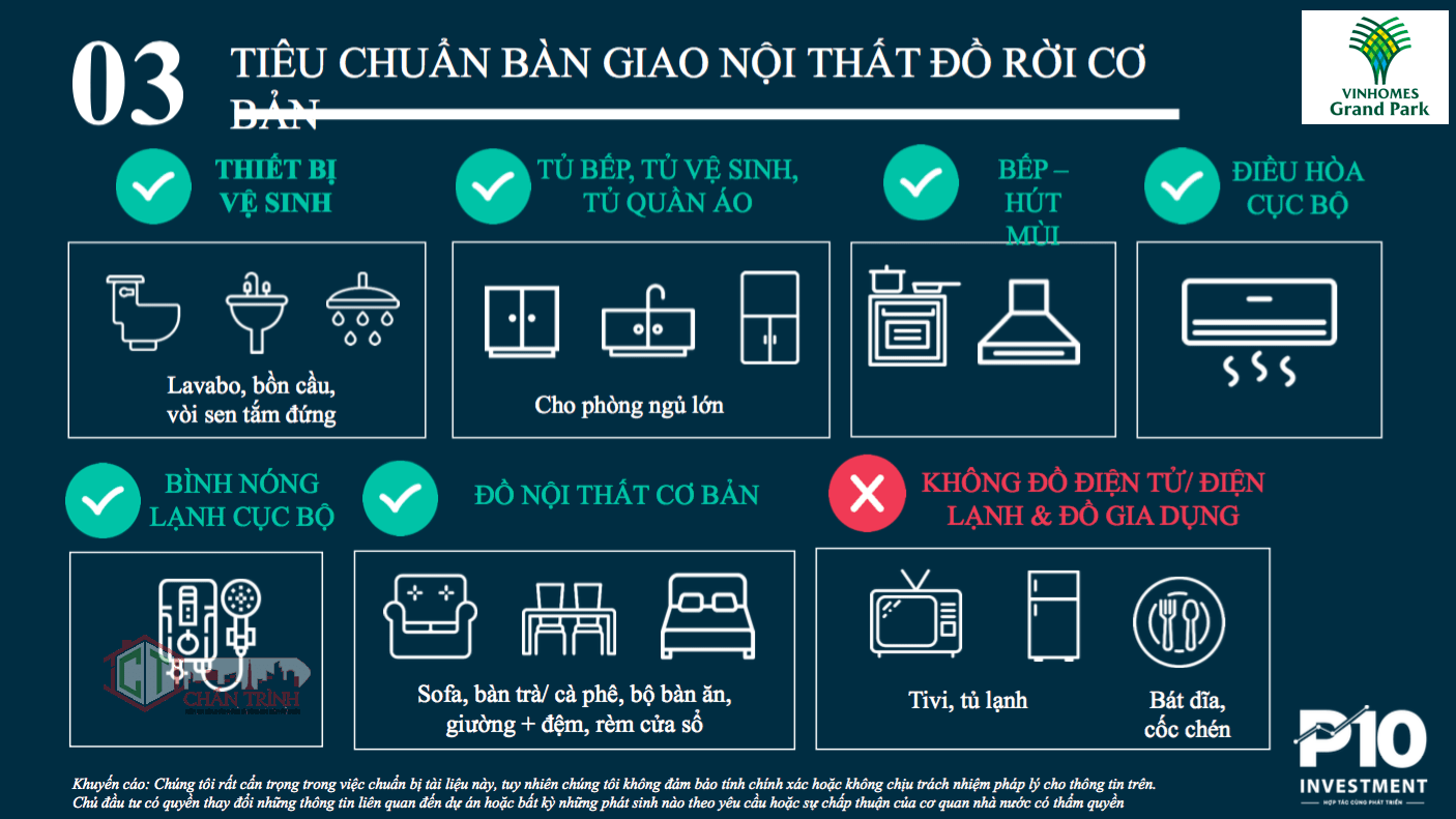 Tiêu chuẩn bàn giao " Cơ Bản + Đồ Rời" tại Vinhomes Sapphire quận 9