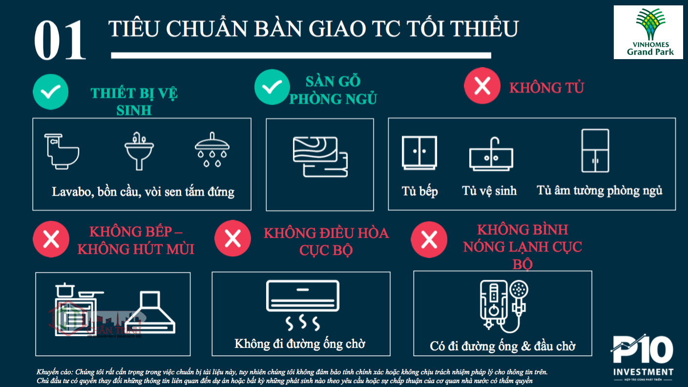 Tiêu chuẩn bàn giao tối thiểu tại dự án Vinhomes quận 9