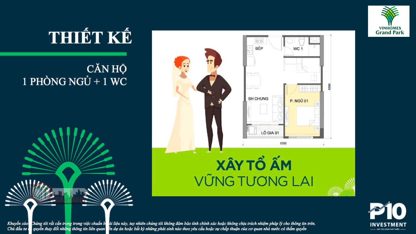 Thiết kế căn hộ 1 Phòng ngủ + 1WC tại Vinhomes Sapphire Grand Park
