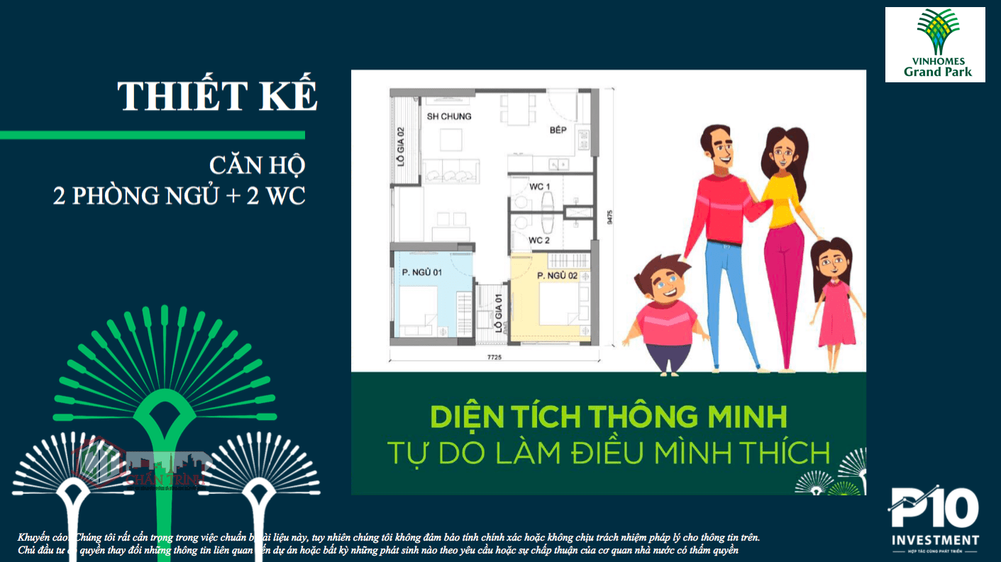 Thiết kế 2PN +1 & 2WC tại dự án Vinhomes Grand Park Quận 9
